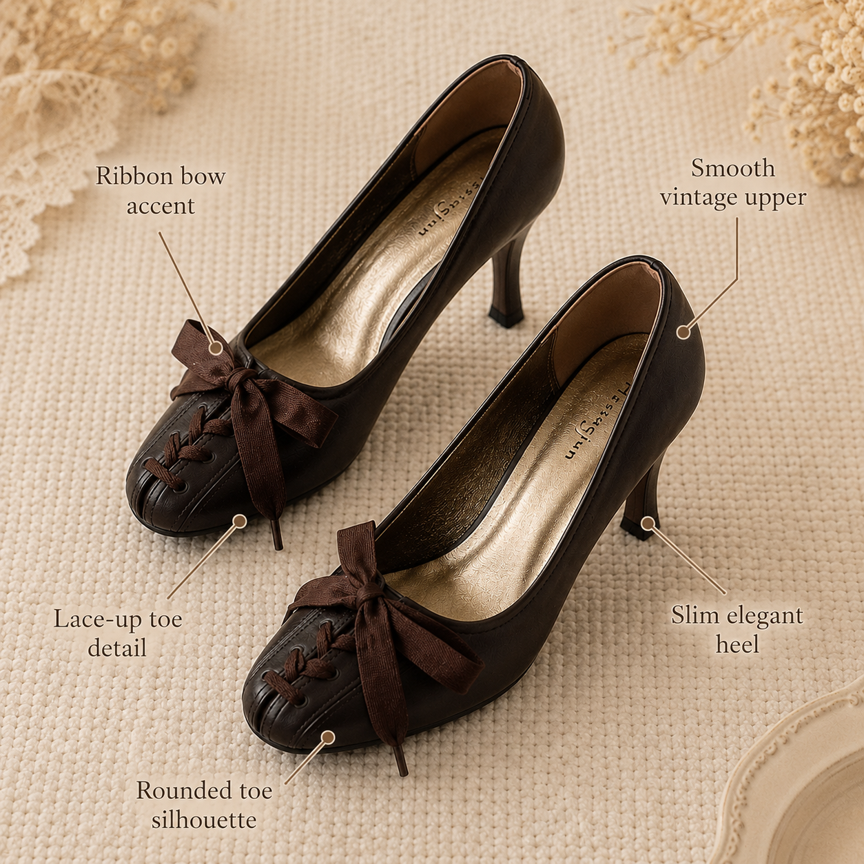 Victorian Muse | Lace-up Bow Stiletto Pumps