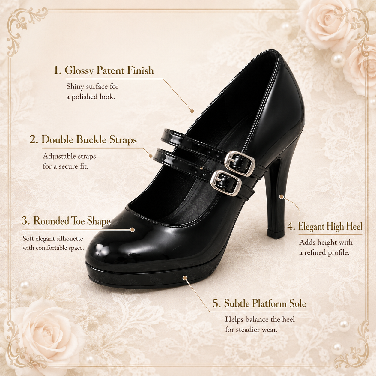 Dark Diva | Patent Double-Strap High Heel Pumps
