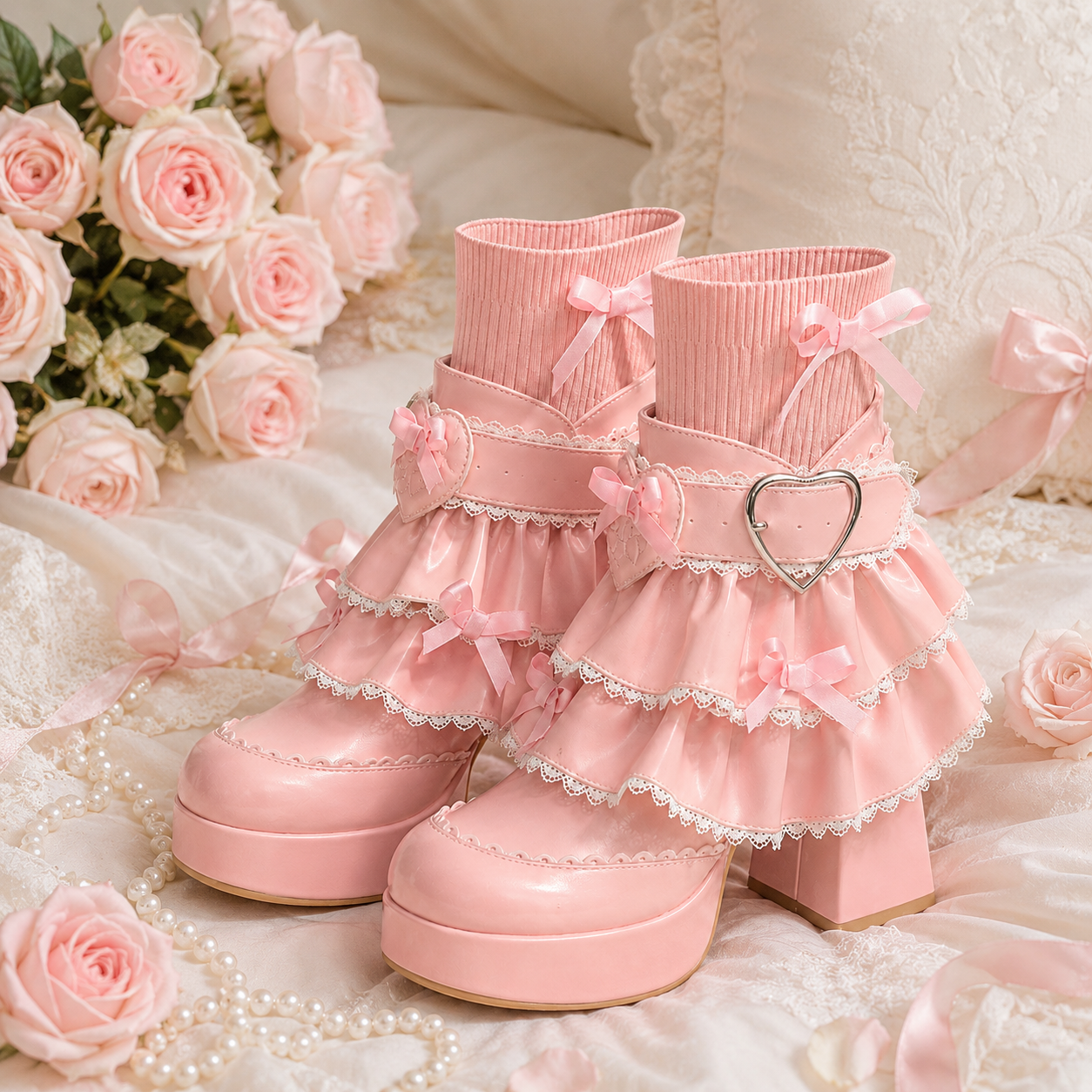 Dollhouse Princess | Ruffle Collar Lace-Up Booties