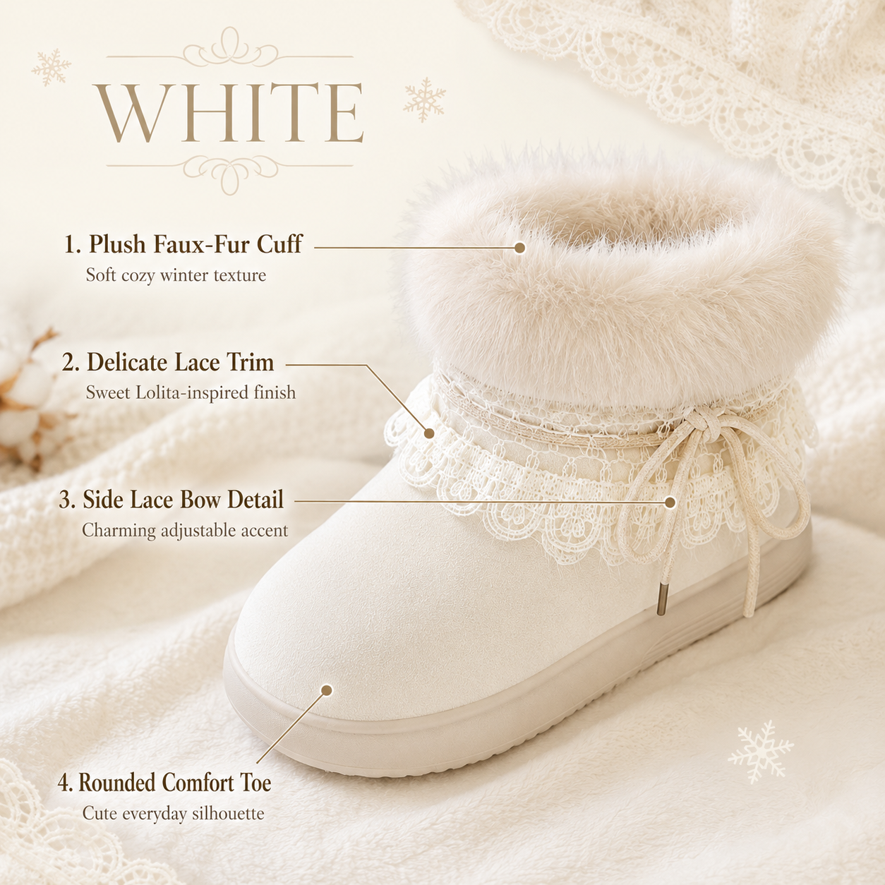 Cozy Cottage | Lace-Trim Fluffy Snow Boots