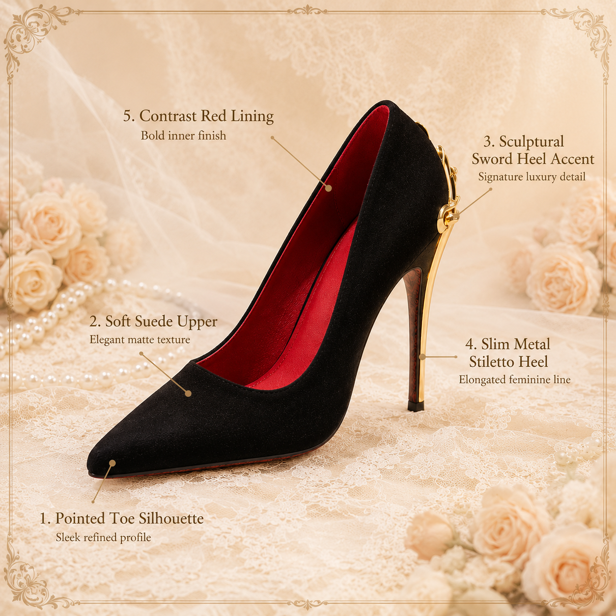 Thorn Princess | Dagger-Hilt Suede Stilettos