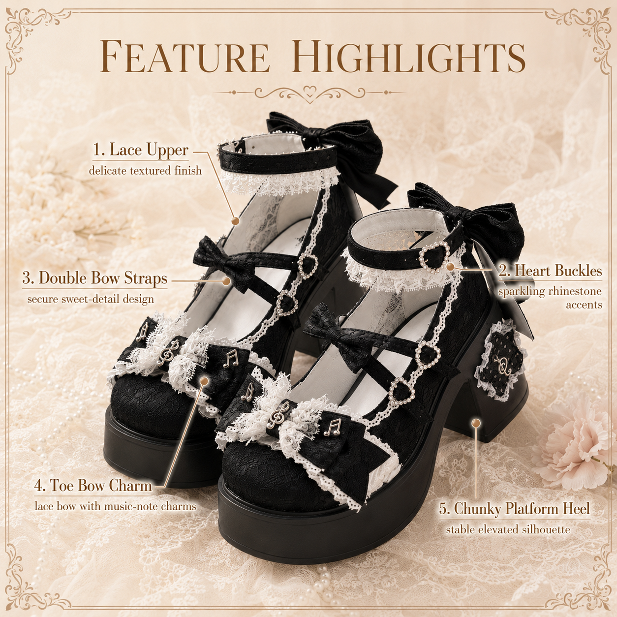 The Princess's Sonata | Music-Note Lace Platform Mary Janes