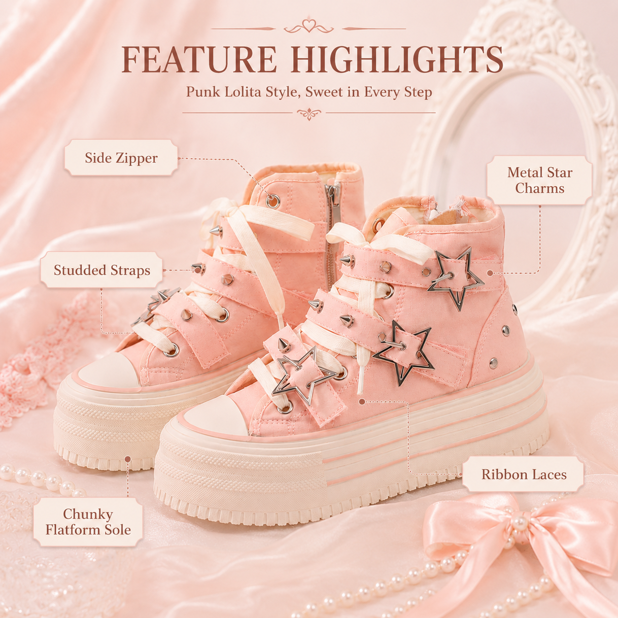 The Cosmic Rebel | Metallic Star Studded Platform Sneakers