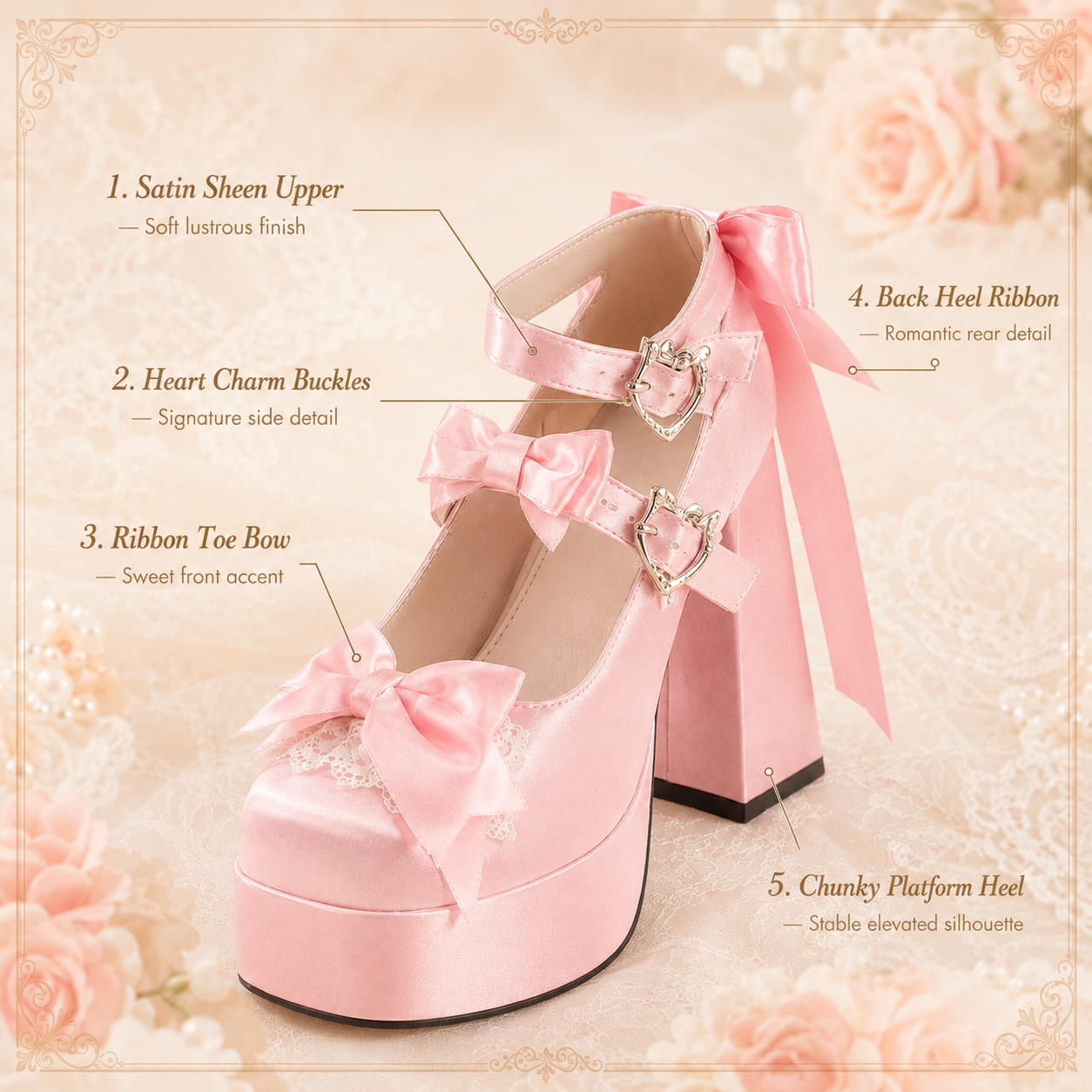 Rose Covenant | Satin Trailing Bow Platform Heels
