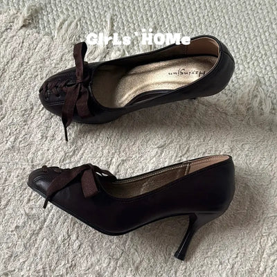 Victorian Muse | Lace-up Bow Stiletto Pumps