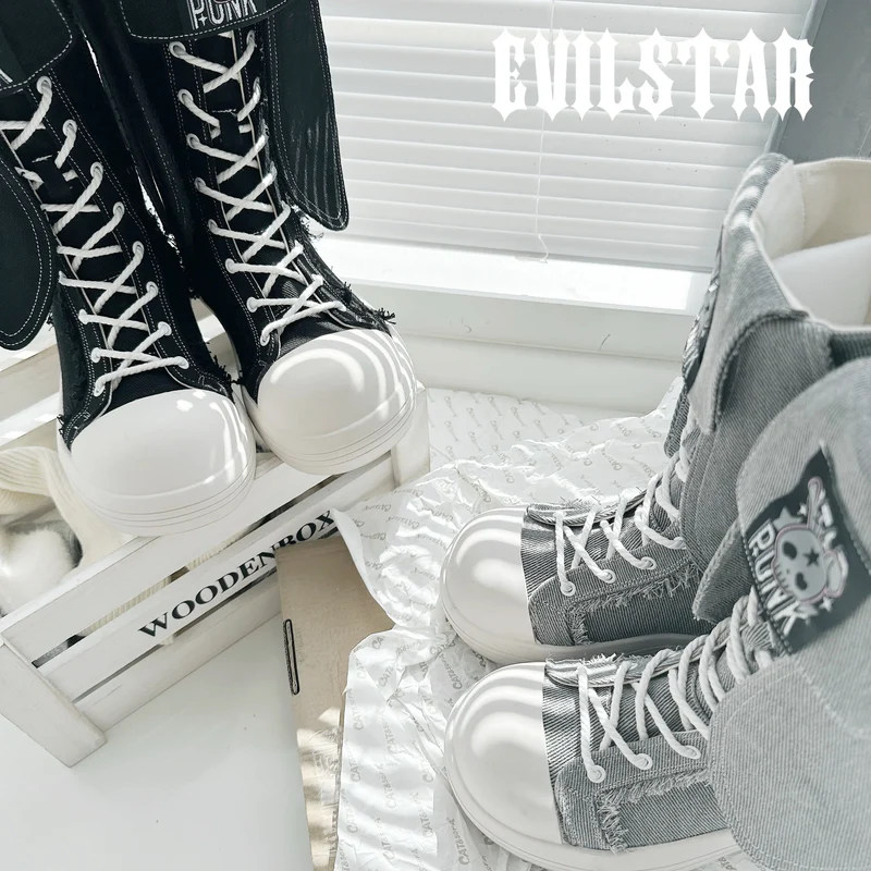 Rebel Rabbit | Frayed Canvas Punk High-Top Boots