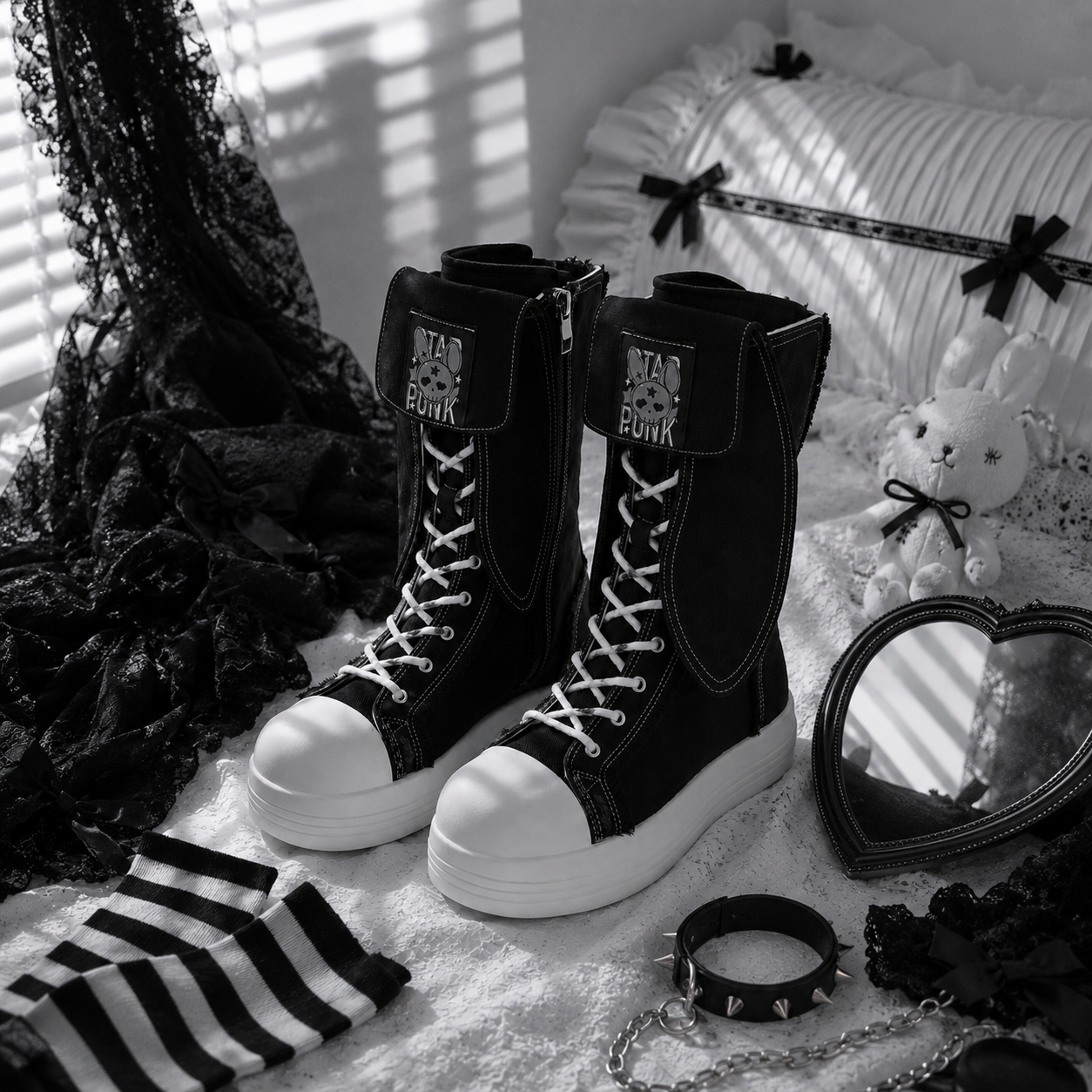 Rebel Rabbit | Frayed Canvas Punk High-Top Boots