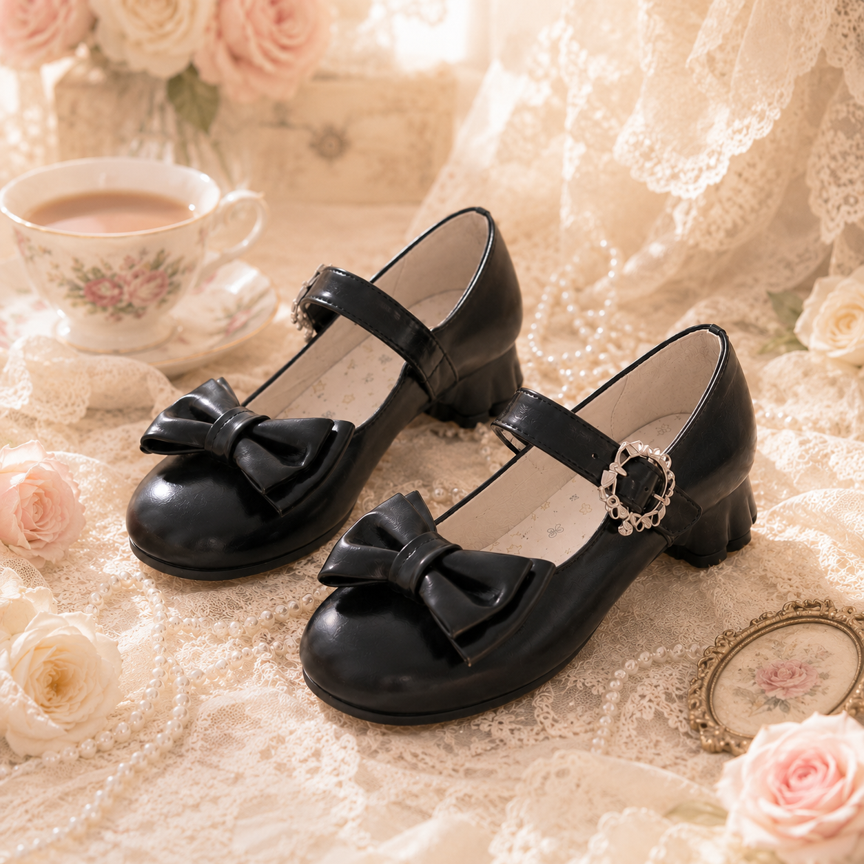Velvet Paw | Cat-Heel Scalloped Mary Janes