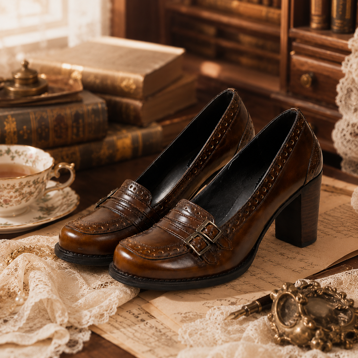 Oxford Scholar | Vintage Brogue Loafer Heels