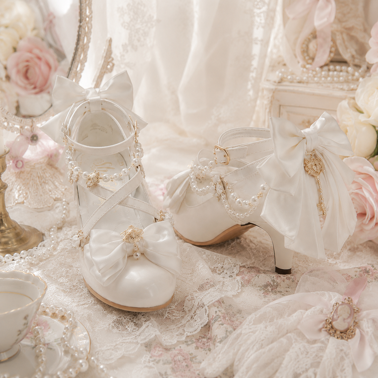 Royal Tea Party | Pearl Chain Cross-Strap Heels