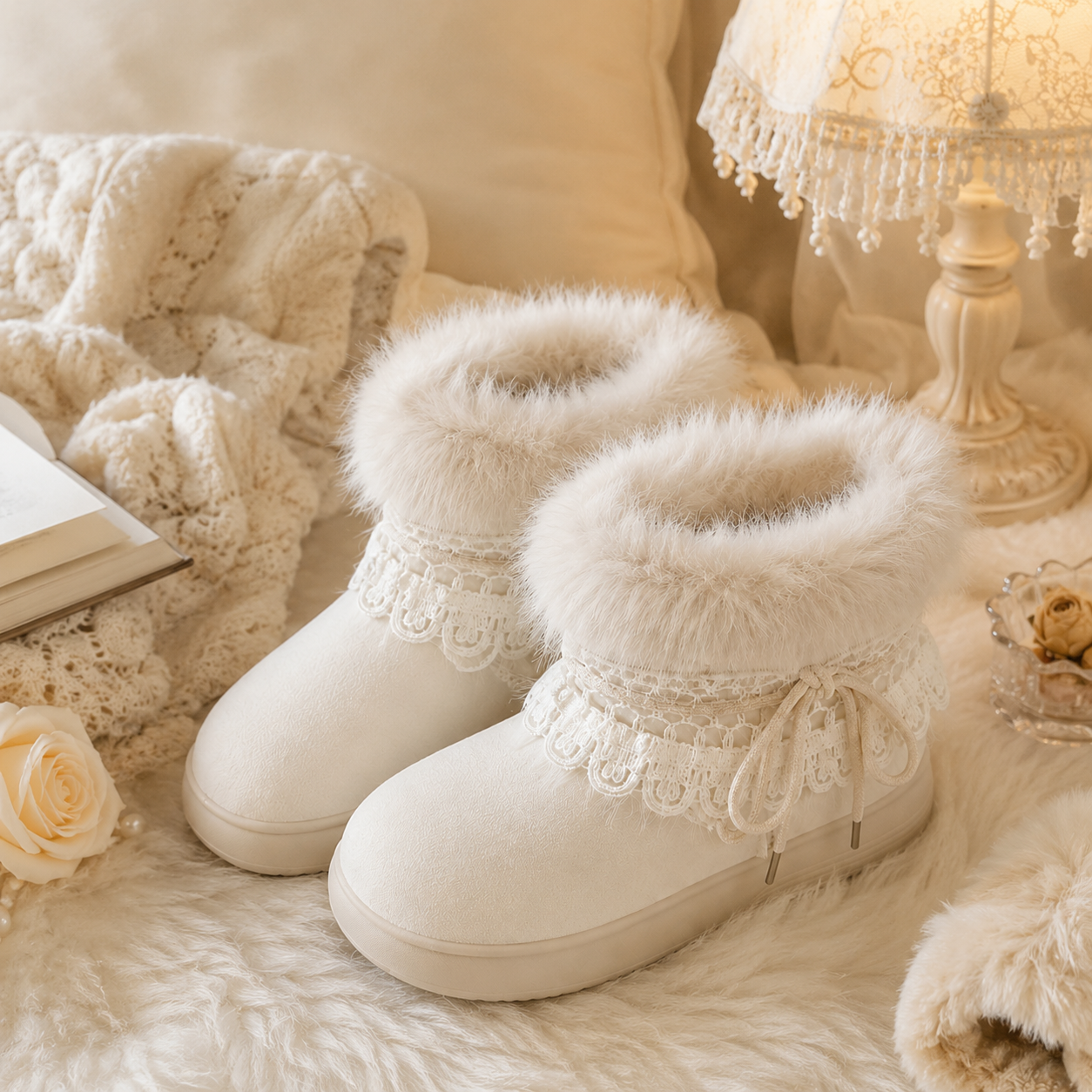 Cozy Cottage | Lace-Trim Fluffy Snow Boots