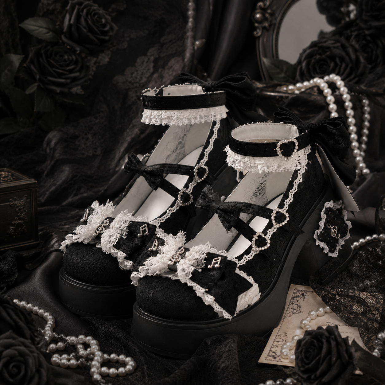 The Princess's Sonata | Music-Note Lace Platform Mary Janes