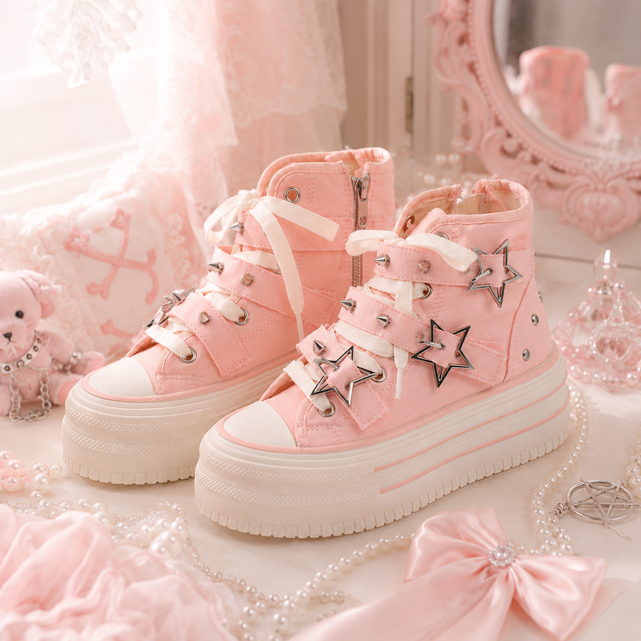 The Cosmic Rebel | Metallic Star Studded Platform Sneakers