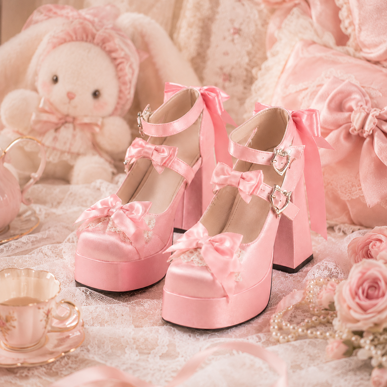 Rose Covenant | Satin Trailing Bow Platform Heels