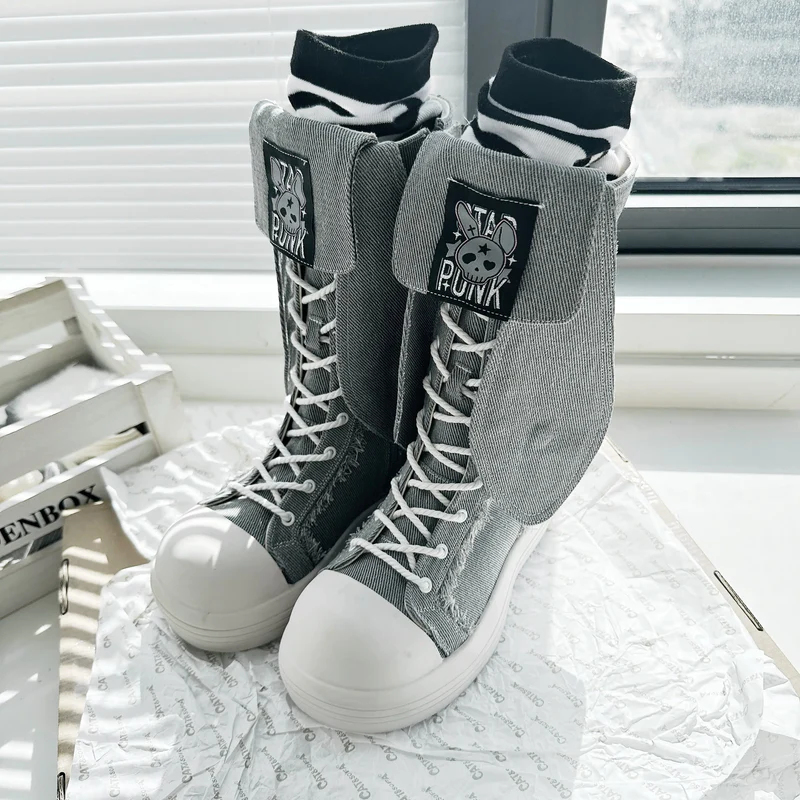 Rebel Rabbit | Frayed Canvas Punk High-Top Boots