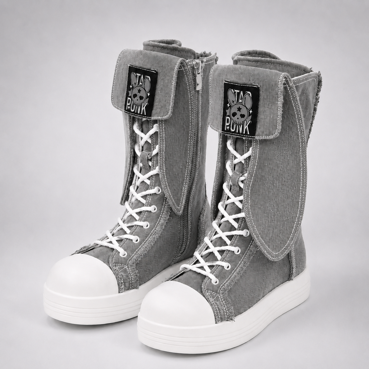 Rebel Rabbit | Frayed Canvas Punk High-Top Boots