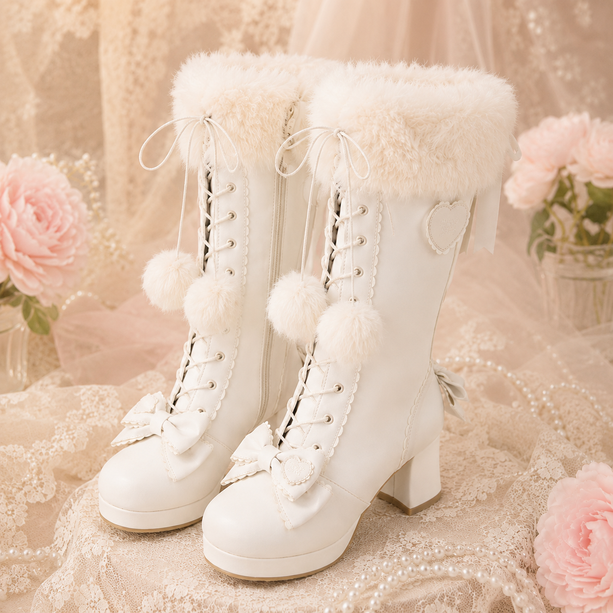 Frost Fairy | Fur-Top Knee-High Lace-Up Boots