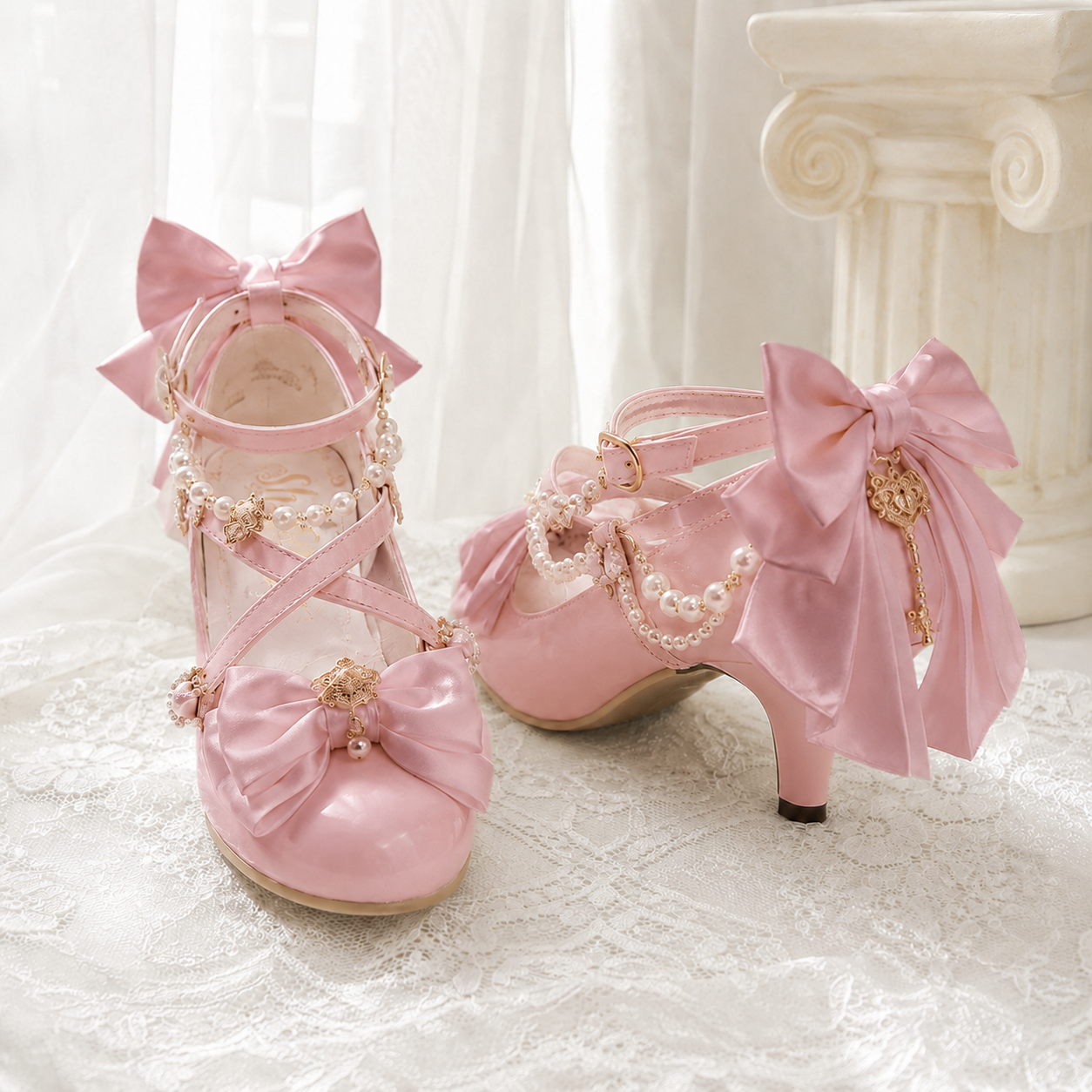 Royal Tea Party | Pearl Chain Cross-Strap Heels