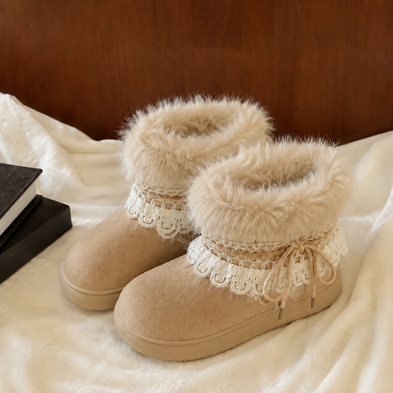 Cozy Cottage | Lace-Trim Fluffy Snow Boots