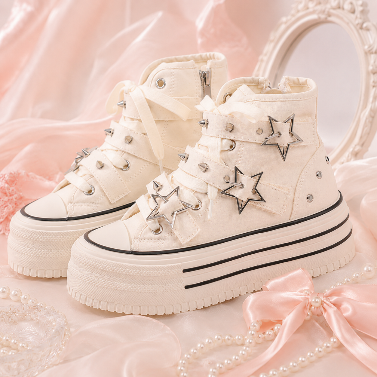 The Cosmic Rebel | Metallic Star Studded Platform Sneakers