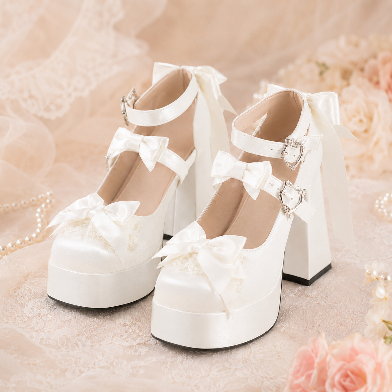 Rose Covenant | Satin Trailing Bow Platform Heels