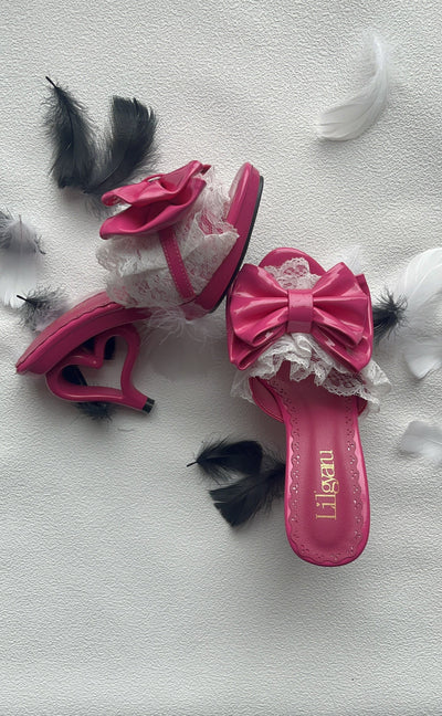 Cupid's Kiss | Heart-Heel Lace Bow Mules