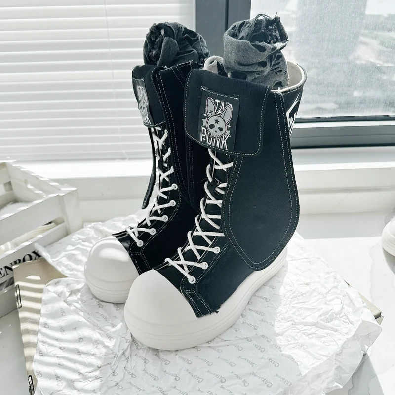 Rebel Rabbit | Frayed Canvas Punk High-Top Boots