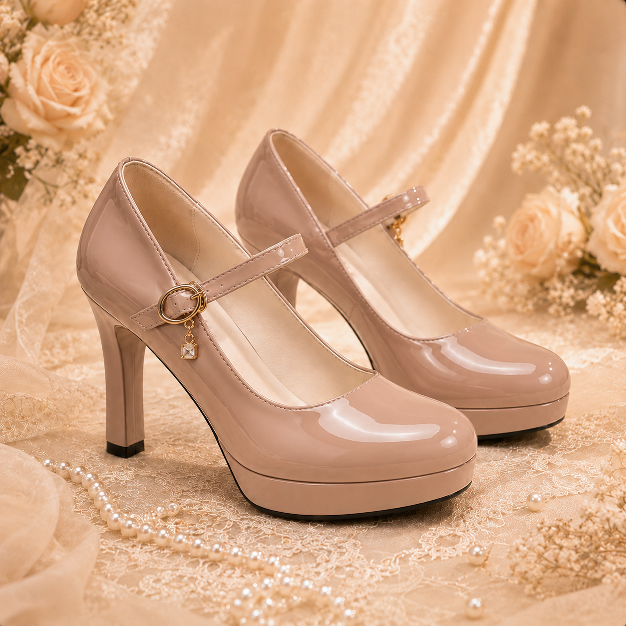 Royal Classic | Single Strap Platform Heels with Charm Buckle