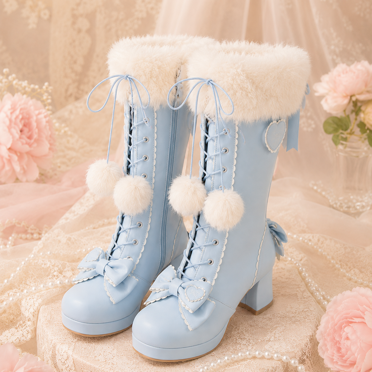 Frost Fairy | Fur-Top Knee-High Lace-Up Boots