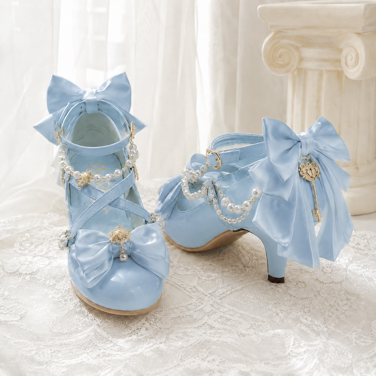Royal Tea Party | Pearl Chain Cross-Strap Heels