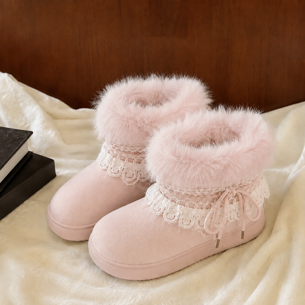 Cozy Cottage | Lace-Trim Fluffy Snow Boots