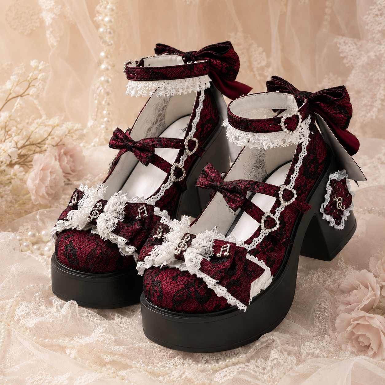 The Princess's Sonata | Music-Note Lace Platform Mary Janes