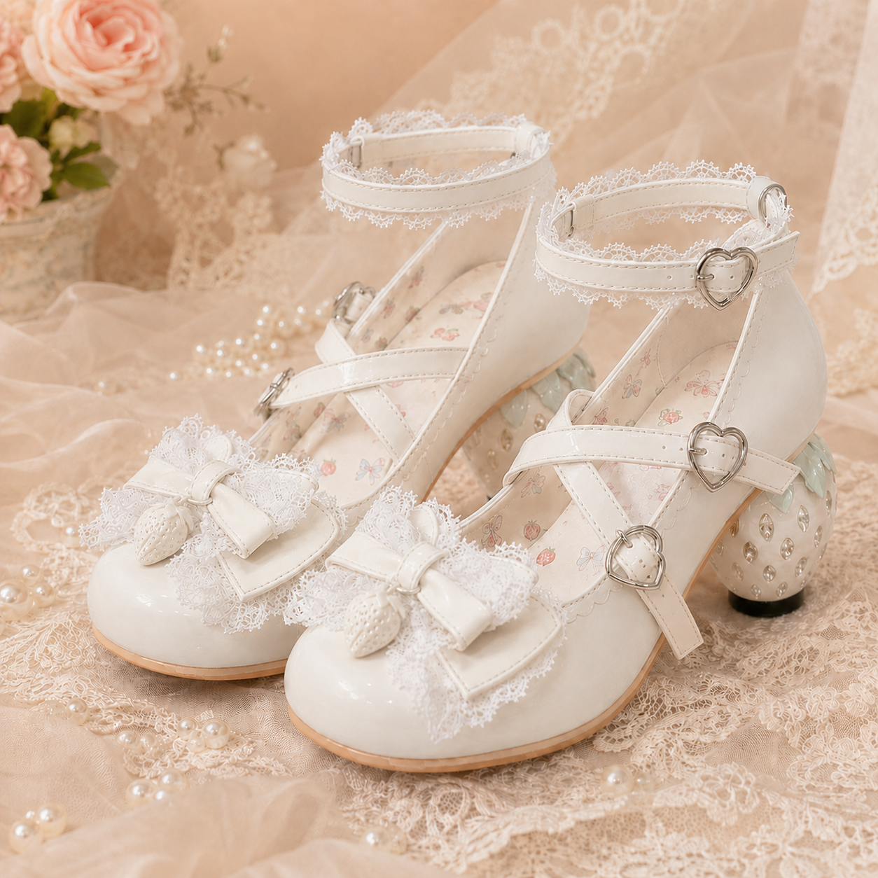 The Strawberry Secret | Crystal Berry-Heel Criss-Cross Mary Janes