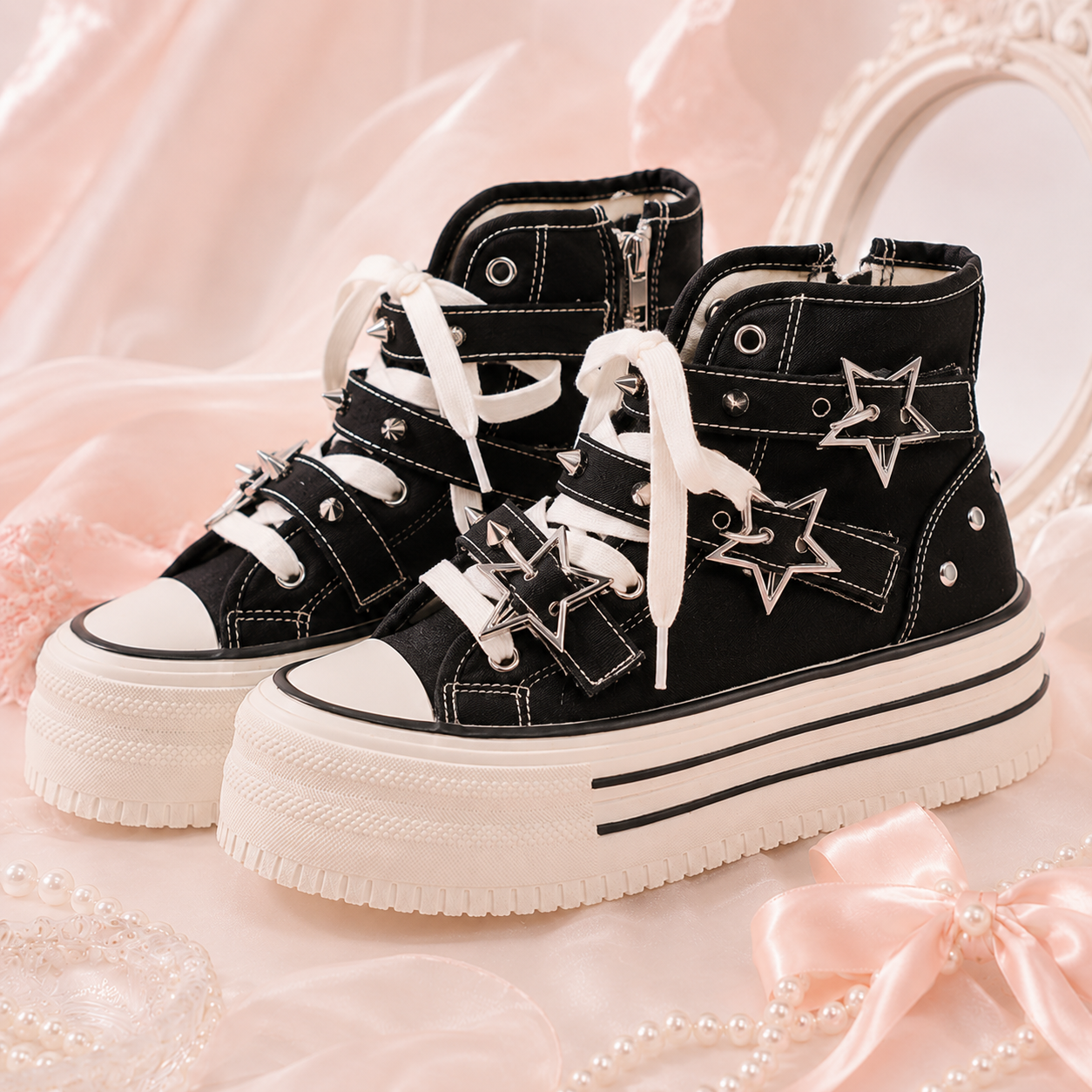 The Cosmic Rebel | Metallic Star Studded Platform Sneakers