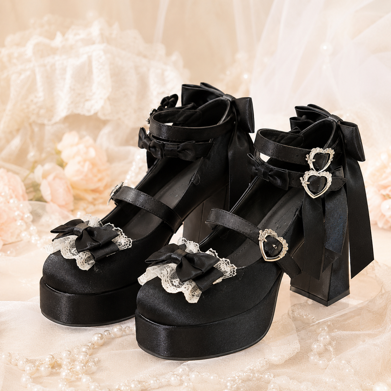Rose Covenant | Satin Trailing Bow Platform Heels