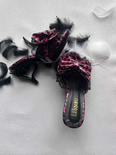 Cupid's Kiss | Heart-Heel Lace Bow Mules