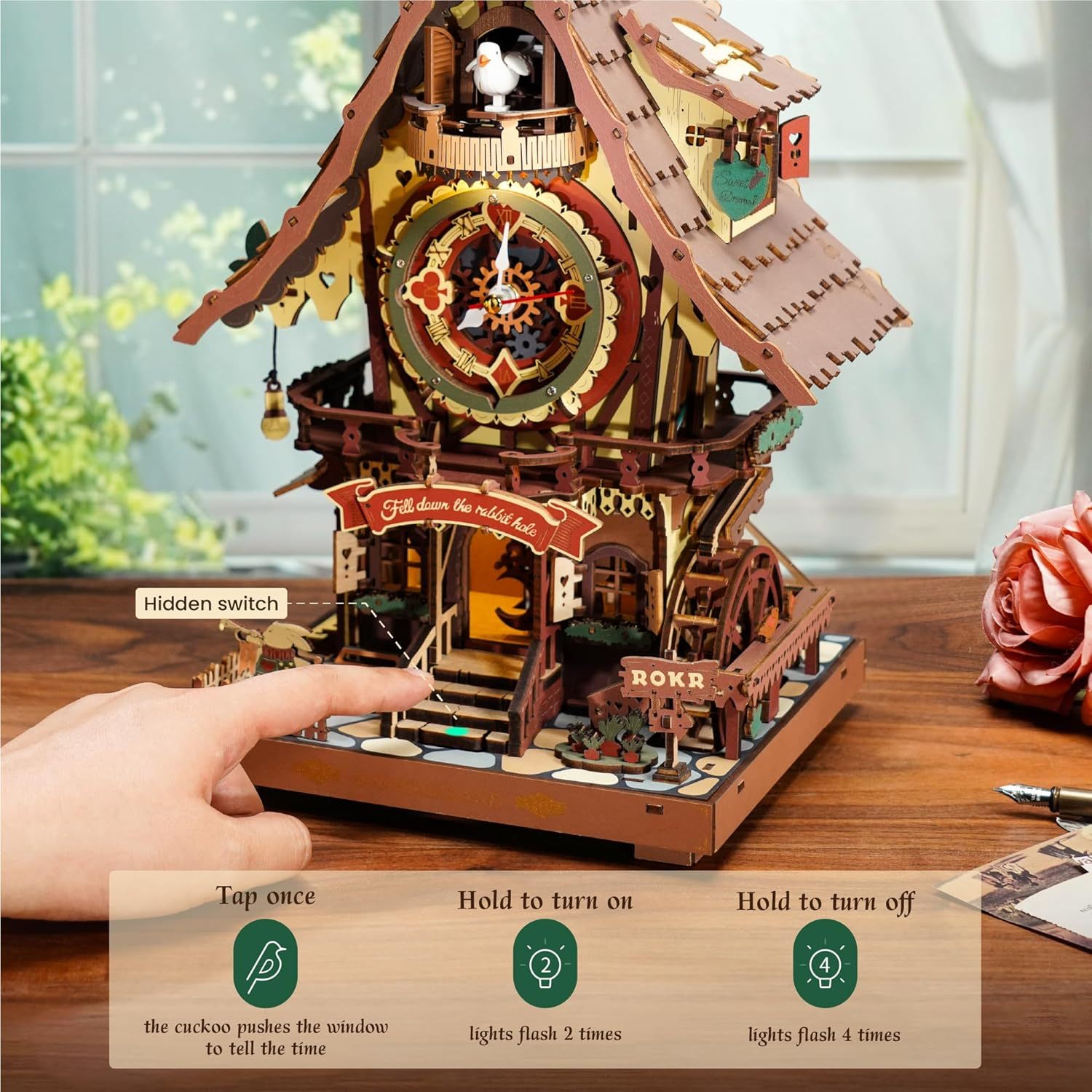 3D Wooden Puzzles for Adults, Cuckoo Clock Model Kit, Room Home Decor DIY Watch Making Kit Functional Mechanical Building Toys, Hobbies Birthday Christmas Day Gifts for Men Women 14+
