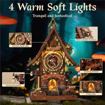 3D Wooden Puzzles for Adults, Cuckoo Clock Model Kit, Room Home Decor DIY Watch Making Kit Functional Mechanical Building Toys, Hobbies Birthday Christmas Day Gifts for Men Women 14+