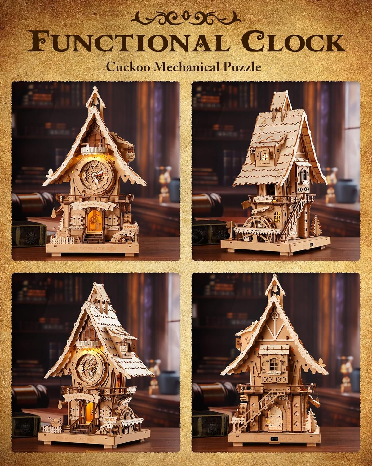3D Wooden Puzzles for Adults,Wooden Cuckoo Clock Model kit,435 Piece 3D Puzzles,Ideal Gift for Adults and Teens