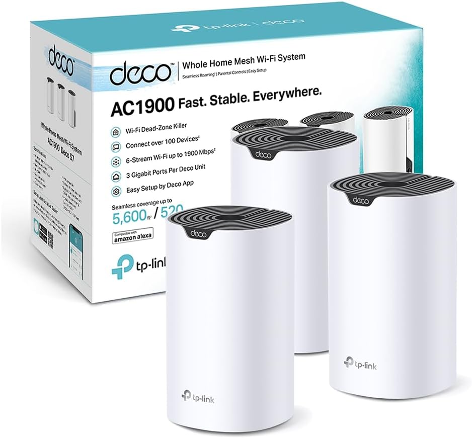 TP Link Deco S1900 Mesh WLAN Set 3er Pack AC1900 Dualband Router Repeater Gigabit Ports Jugendschutz Weiß-Cottaupbay