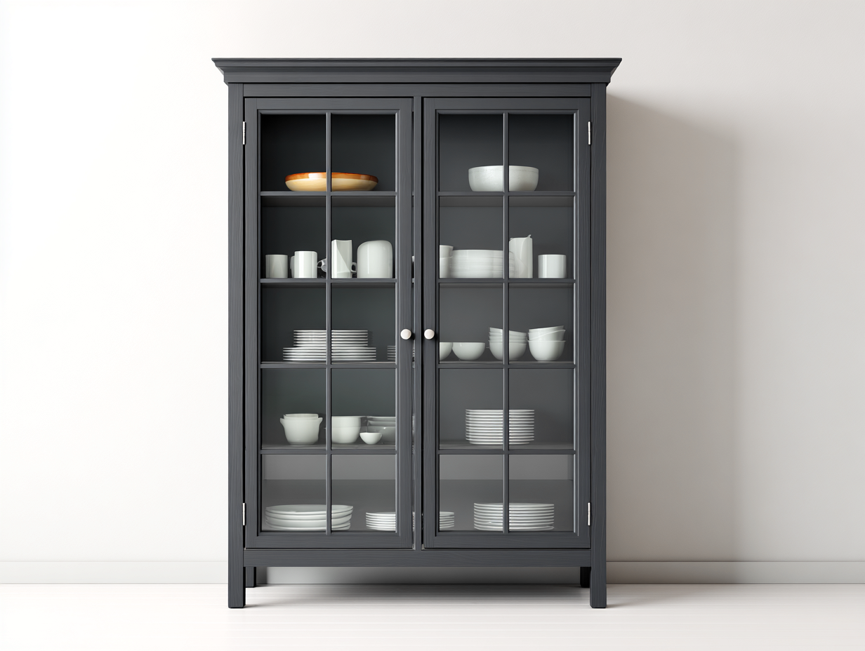 Vitrine-Holz-Glas-124x41x188 cm-Dunkelgrau-Moderner Stil-Cottaupbay