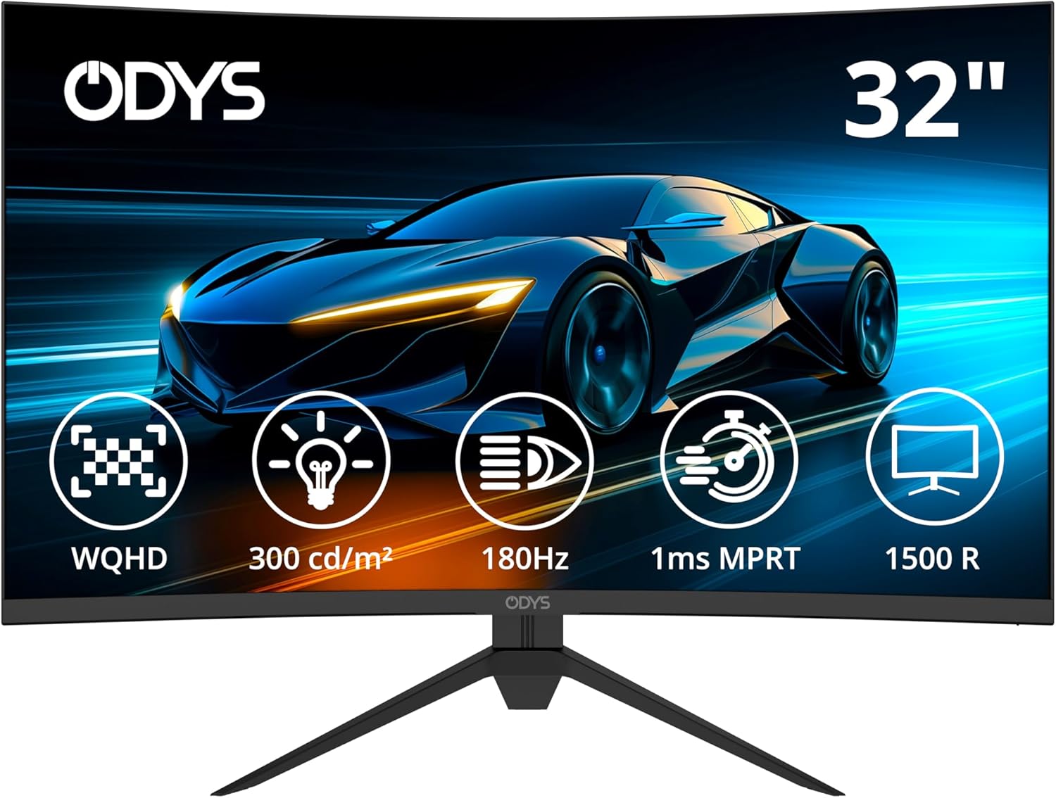 ODYS XP32 X 32 Zoll Curved Gaming Monitor WQHD 180Hz 1ms 1500R FreeSync G Sync Kompatibel HDR Schwarz-Cottaupbay