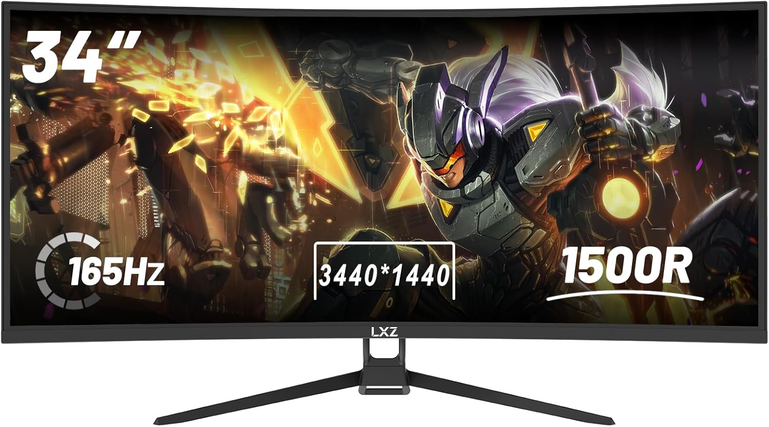 LXZ 34 Zoll Curved Gaming Monitor 3440x1440 UltraWide 1500R 165Hz 1ms VA FreeSync HDMI DisplayPort Schwarz-Cottaupbay