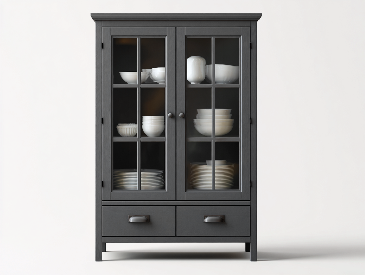 Vitrine-Holz-Glas-102x40x182 cm-Grau-Moderner Stil-Cottaupbay