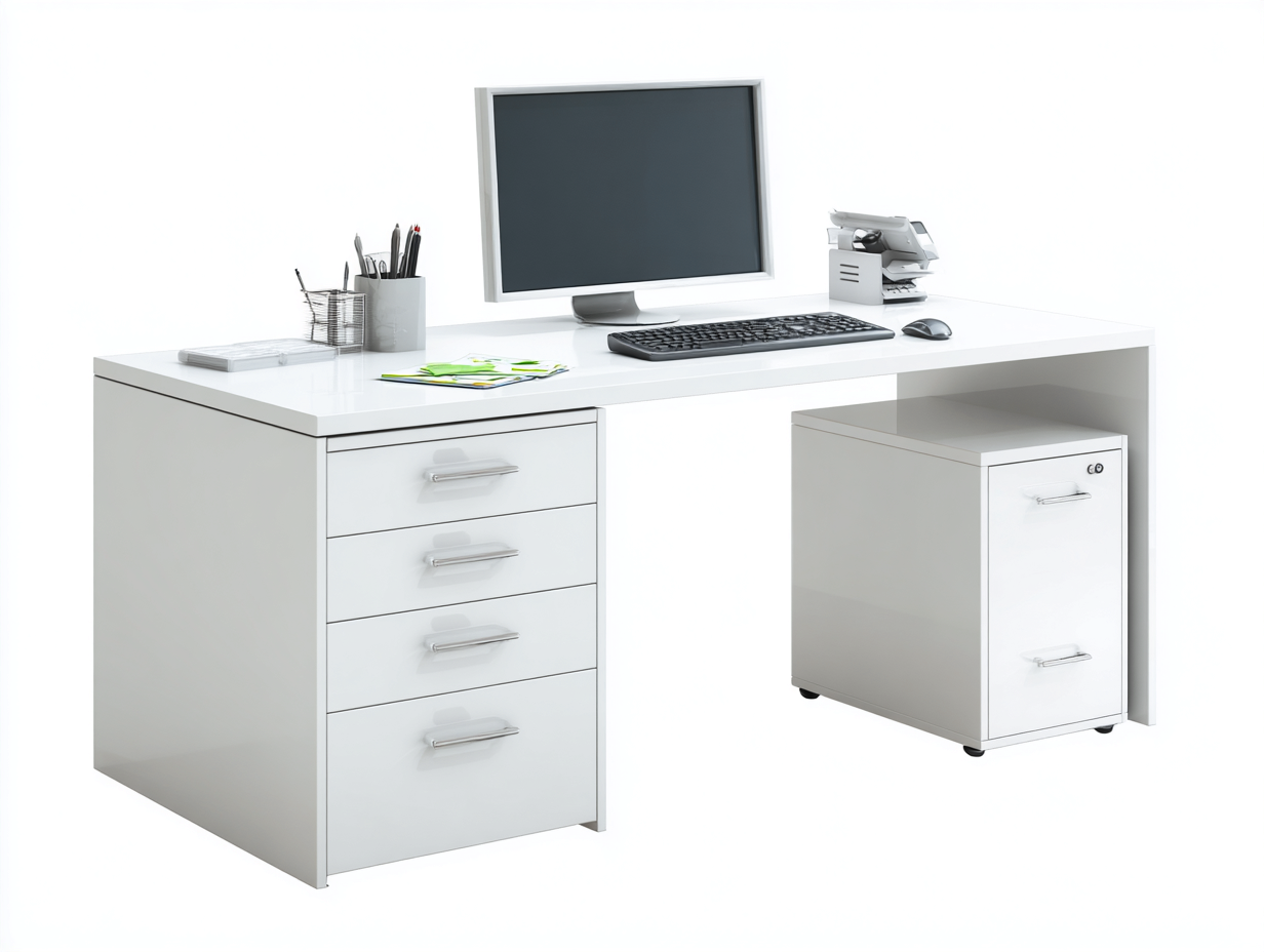 Schreibtisch-Holzwerkstoff-140x60x75 cm-Weiß-Moderner Büro Stil-Cottaupbay