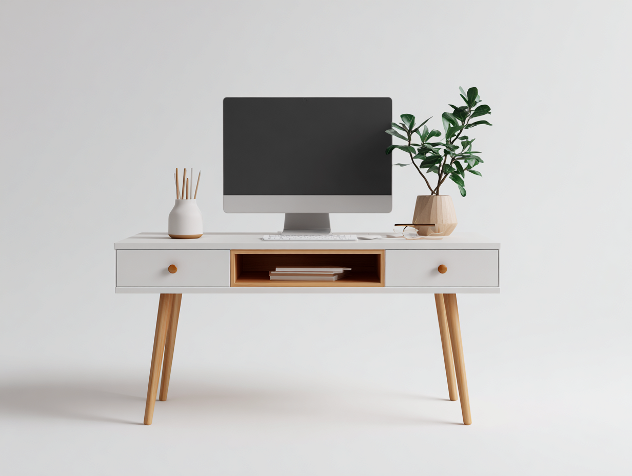 Schreibtisch-Holzwerkstoff-Holz-110x55x76 cm-Weiß-Natur-Skandinavischer Stil-Cottaupbay