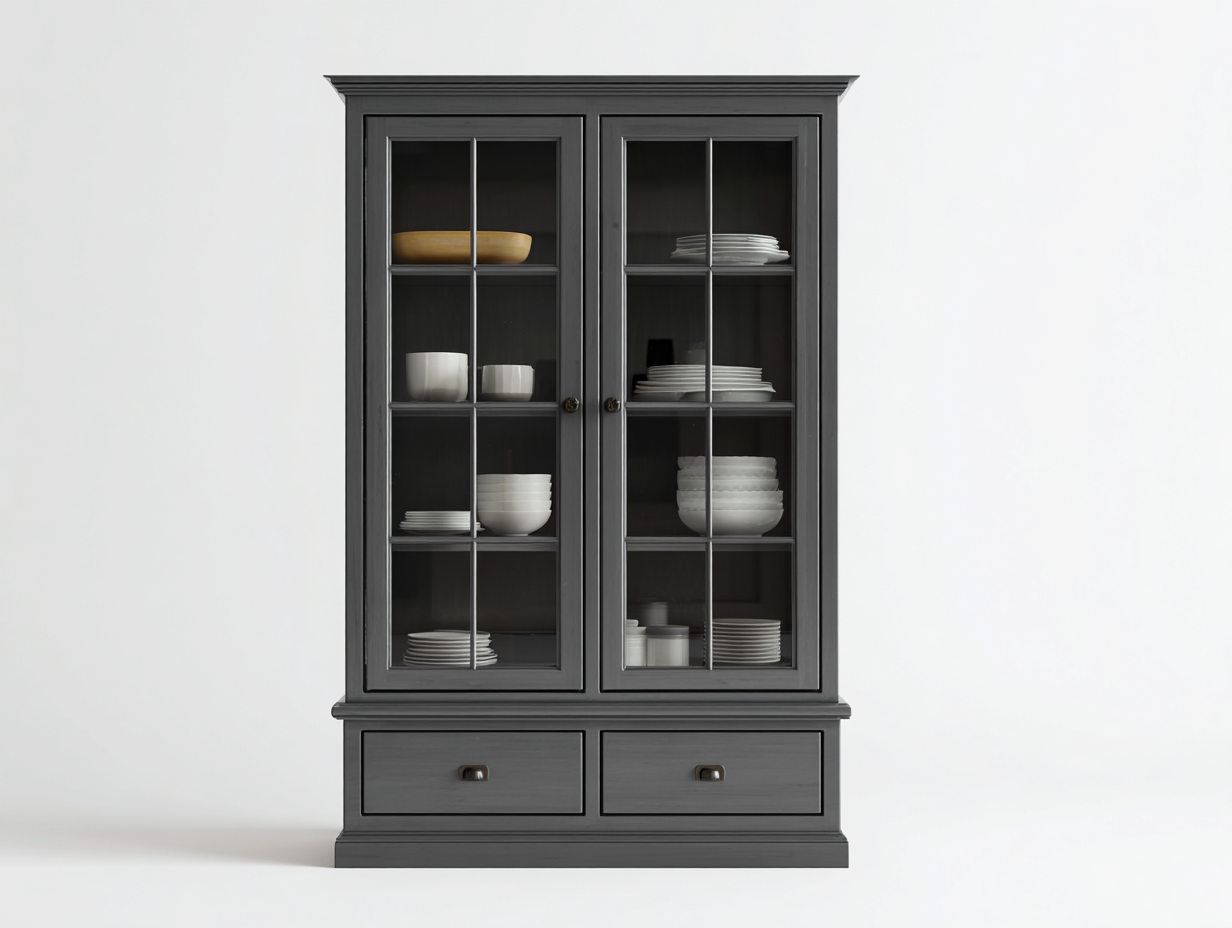 Vitrine-Holz-Glas-132x43x194 cm-Grau-Moderner Stil-Cottaupbay