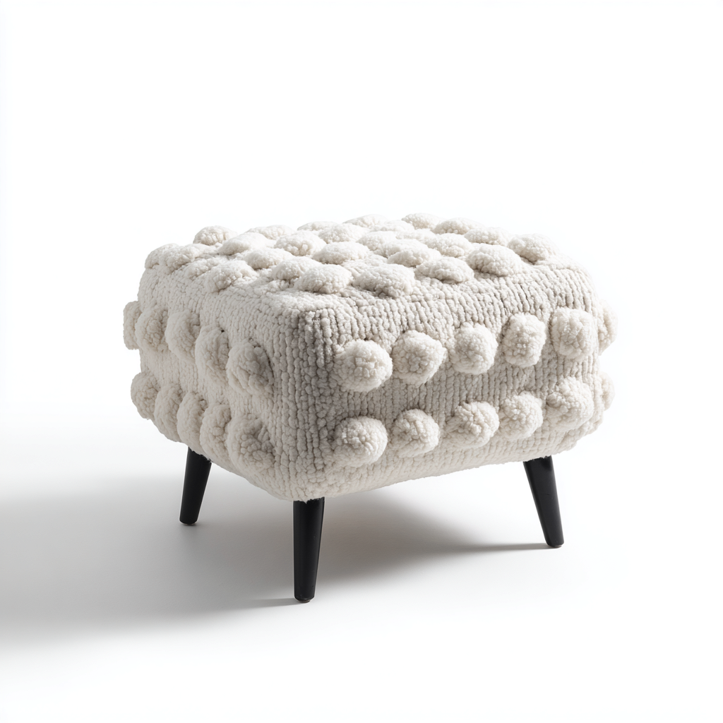 Pouf quadrato in tessuto bouclé 45x45x42 cm - bianco - adatto al soggiorno - design moderno-Oakgohaus