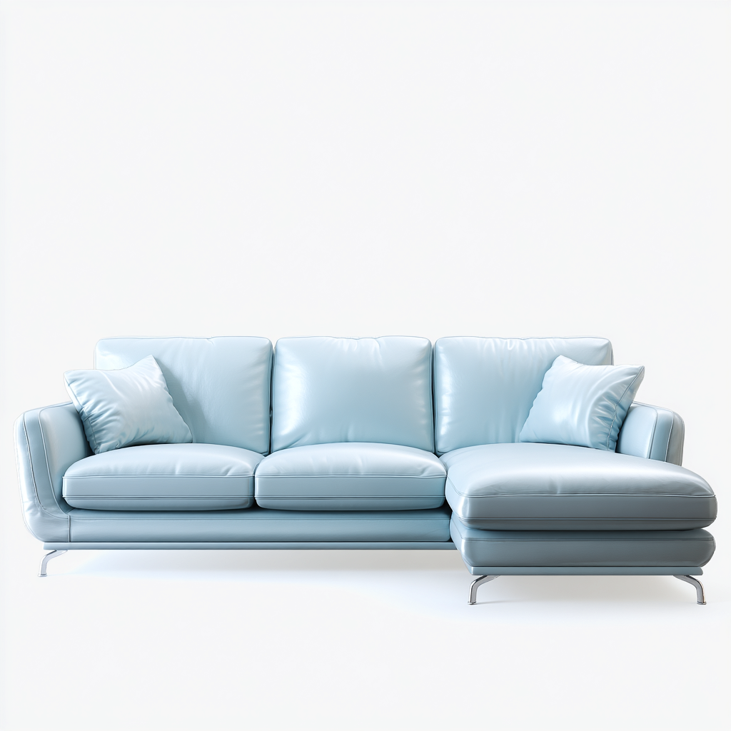 Divano angolare in pelle imbottita 245x160x78 cm - azzurro chiaro - per soggiorno - design moderno-Oakgohaus