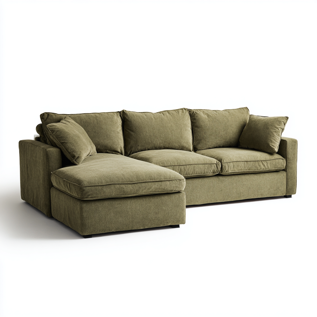 Divano angolare in tessuto imbottito 255x160x85 cm - verde oliva - per soggiorno - design moderno-Oakgohaus